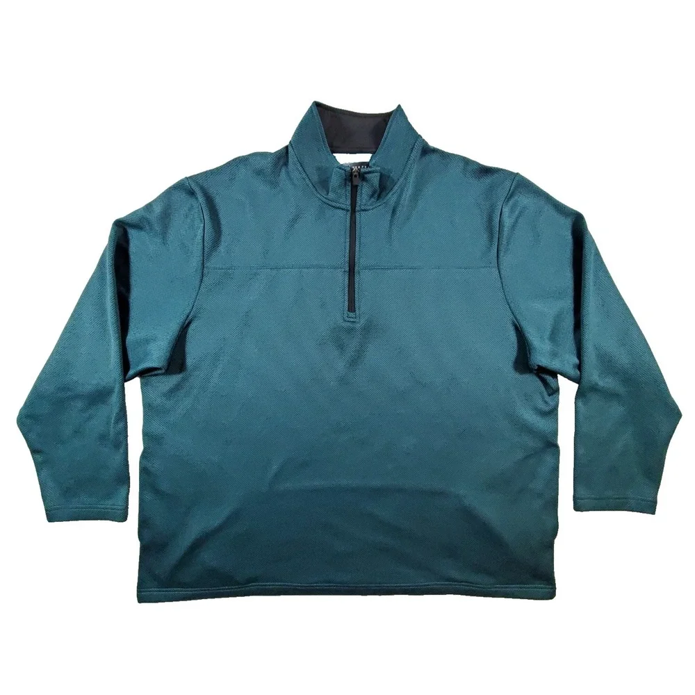 PGA Tour Mens XXL Quarter Zip‎ Pullover Teal Blue Fleece Lined Golf Jacket